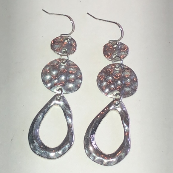 Elegant Silver Tone Hammered Boho Dangle Earrings - Picture 2 of 4